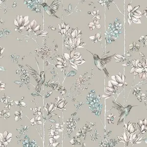 Holden Floral Charm Hummingbird Wallpaper - Soft Gold 12394