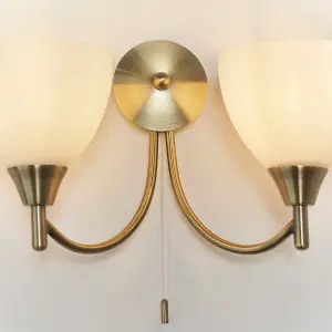 Anson Lighting Royal Antique Brass and Opal Glass 2 Light Wall Light