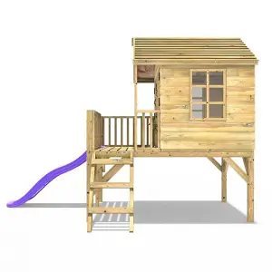 Rebo 5FT x 5FT Childrens Wooden Garden Playhouse on Deck + 6ft Slide- Nightingale Purple