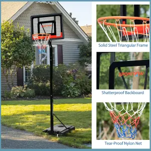 SPORTNOW 2.1-2.6m Basketball Hoop and Stand w/ Weighted Base, Wheels, Black