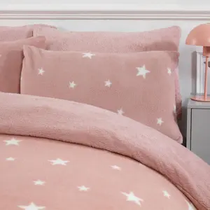 Dreamscene Star Teddy Duvet Cover Pillowcase Bedding Set, Blush - Single