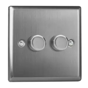 Varilight 2-Gang 2-Way 2x120W V-Pro LED Dimmer Brushed Steel