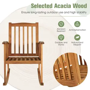 Costway Patio Rocking Chair Garden Backyard Acacia Wood Rocker with Seat & Back Cushions