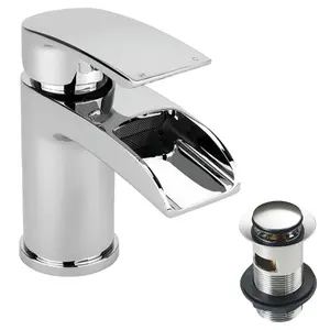 Waterfall Basin Sink Cloakroom Bathroom Mixer Tap Chrome Including Waste