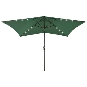 Berkfield Parasol with LEDs and Steel Pole Green 2x3 m