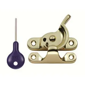 Locking Fitch Pattern Sash Window Fastener 49mm Fixing Centres Polished Brass