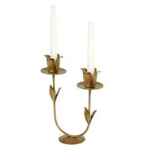 Antique Brass Floral Stem Taper Christmas Table Centerpiece Candle Holder