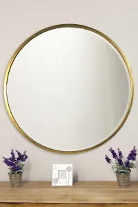 MirrorOutlet Rowan Gold Elegant Modern Bevelled Round Mirror 100 x 100cm