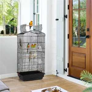 Yaheetech Black Open Top Metal Birdcage Parrot Cage with Slide-out Tray and Four Feeders