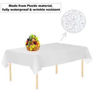 White Plastic Table Cover, Disposable Wipe Clean Waterproof Tablecloth - 54"x72"