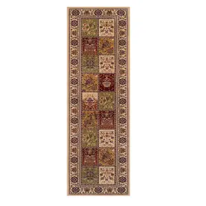 Luxurious Traditional Persian Bordered Easy to Clean Wool Beige Chequered Rug for Living Room & Bedroom-240cm X 340cm