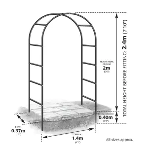 2x Garden Arch 2.4M Plant Climbing Trellis Metal Archway Arbour Frame Tubular