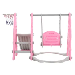 3 in 1 Pink Children Kids Toddler Slide and Swing Set Play Set with Basketball Hoop W 1350 x D 1850 x H 1050 mm