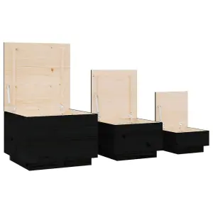 Berkfield Storage Boxes with Lids 3 pcs Black Solid Wood Pine