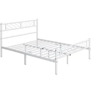 Minimalist Metal Slatted Bed Platform with Arrow Design Headboard White / Double (4'6)