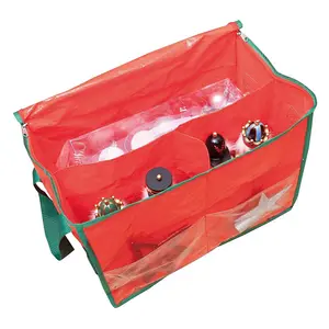 Storage Bag with Side Pouch, Carry Handles, Zipper & 3 Compartments - Store Clothes, Festive Christmas Decorations, Toys, Crafts