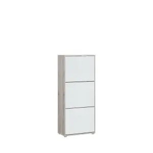 FURNICOMP Ella 3 Drawer Small White Gloss and Oak Shoe Cabinet