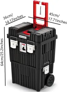 Kistenber Mobile Tool Chest Rolling Tool Box Trolley 56L DIY Storage On Wheels Lockable Metal Locks Handle