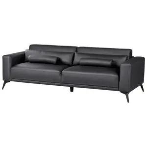 3 Seater Faux Leather Sofa Black ANGE