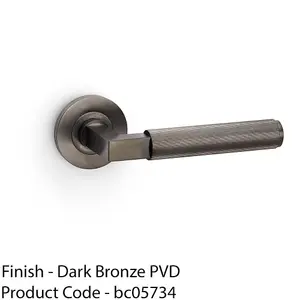 SOLID BRASS Reeded Door Handle Set - Dark Bronze Angled Lever On Round Rose