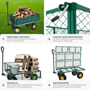 Garden Trolley - foldable side walls, steering axle, padded handle, 350 kg load capacity - green