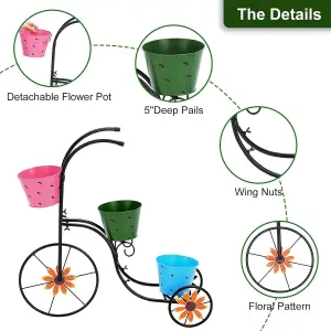 Metal Bicycle Planter Basket Stand - Decorative Flower Pot Cart for Garden Patio Deck Entry and Porch Décor