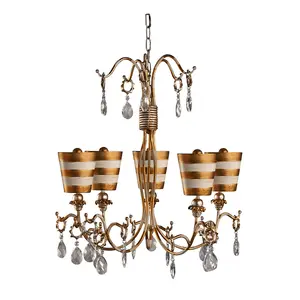 5 Bulb Chandelier Hanging Pendant Ceiling Light Gold & Cream Patina LED E27 40W Bulb