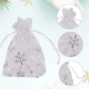 Neel Blue Christmas Gift Bag White Snowflakes Glitter Organza Bag, 7x9cm - Pack of 100