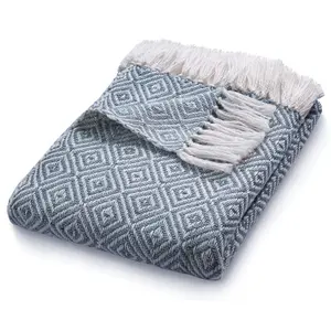 Woven Indoor Outdoor Washable Diamond Cuddly Throw Denim Blue - 130cm x 180cm