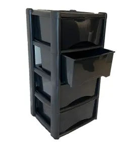 4 Drawer Large Plastic Storage Drawer Tower - Home, Offices and Children's Toys Storage Solution (Black Draw/ Black Frame)