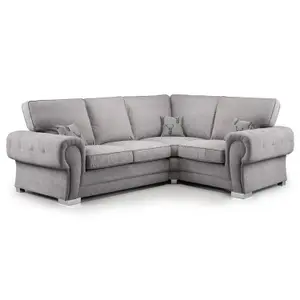 Milan 4 Seater L Shaped Corner Sofa Full Back Chesterfield Arms Grey Right Hand Facing