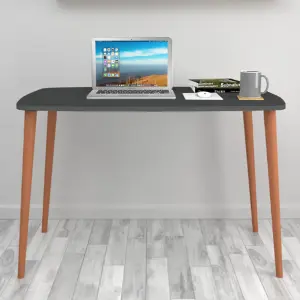 URBNLIVING 105cm Width Anthracite Home Office, Study Computer Desk Solid Modern Wooden With Scandi Legs