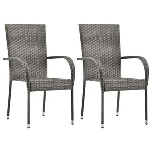 Berkfield Stackable Outdoor Chairs 2 pcs Grey Poly Rattan