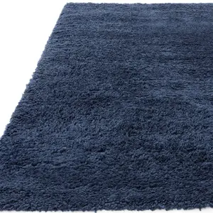 Blue Shaggy Modern Plain Easy To Clean Rug For Dining Room-80cm X 150cm