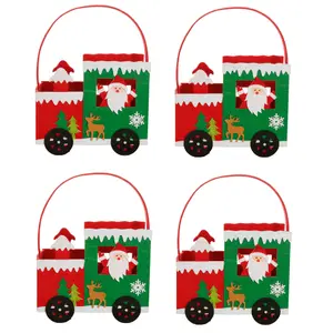 Set of 4 Red Felt Santa Train Christmas Gift Bags