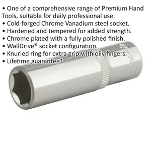 14mm Deep Drive Socket - 3/8" Square Drive Forged Chrome Vanadium Tool