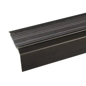 A38 46 x 30mm Anodised Aluminium Non Slip Rubber Stair Nosing Edge Trim - Black With Black Rubber, 0.9m