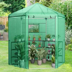 Costway Walk-in Greenhouse Planter Grow Tent Hexagon Grow House W/ Roll-up Zippered Door