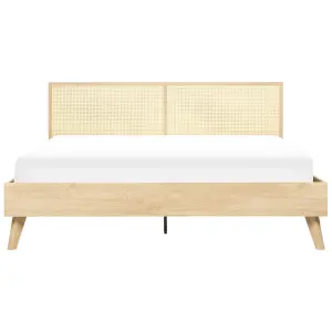 Rattan EU Super King Size Bed Light Wood MONPAZIER