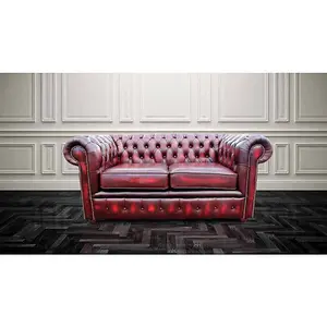 Chesterfield 2 Seater Antique Oxblood Red Leather Sofa Settee In Classic Style