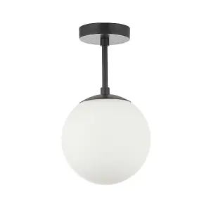 Traditional Glass Globe IP44 Bathroom Ceiling Light Fixture in Matt Black