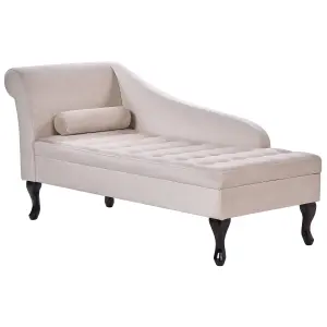 Left Hand Velvet Chaise Lounge with Storage Light Beige PESSAC