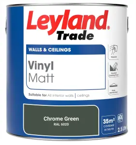 Leyland Trade Vinyl Matt Walls & Ceilings Emulsion Paint Chrome Green (RAL 6020) 2.5L