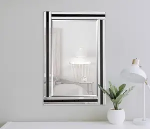 MirrorOutlet Dalton Black And Clear Bevelled Triple Edge Wall Mirror 68 x 56cm