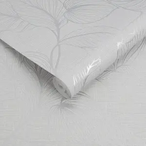 Boutique Royal palm Grey Silver effect Leaf Textured Wallpaper