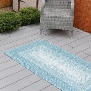 Outdoor Garden Patio Water Resistant Braided Faux Jute Round Carpet Rug Mat Ocean Blue - 80cm x 150cm