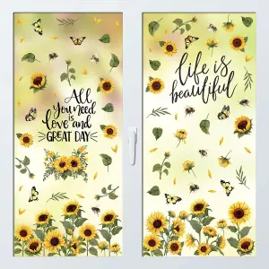 Sunflowers Watercolour with Butterflies and Bees Spring Window Clings