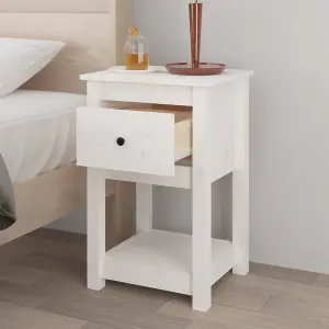 Berkfield Bedside Cabinet White 40x35x61.5 cm Solid Wood Pine