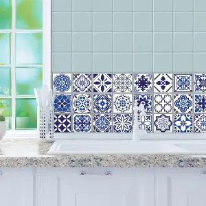 Walplus Spanish and Moroccan Blue Tile Stickers PVC