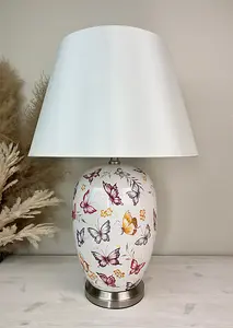 Pink Butterfly Ceramic Table Lamp with Plain Shade